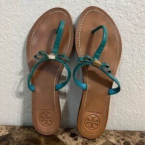 Tory Burch Teal Bow Sandals Womens Size 10
